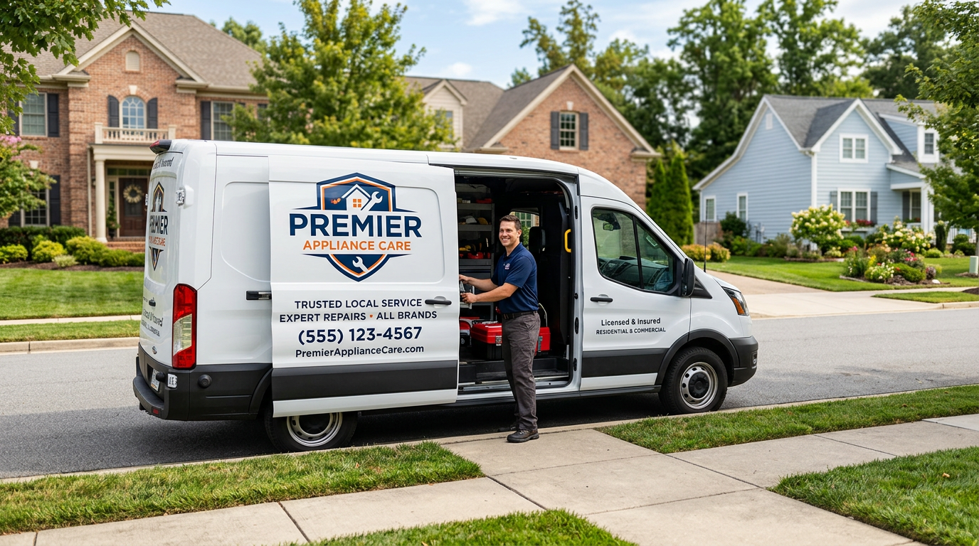 LOWL Appliance Repair service vehicle in a local neighborhood